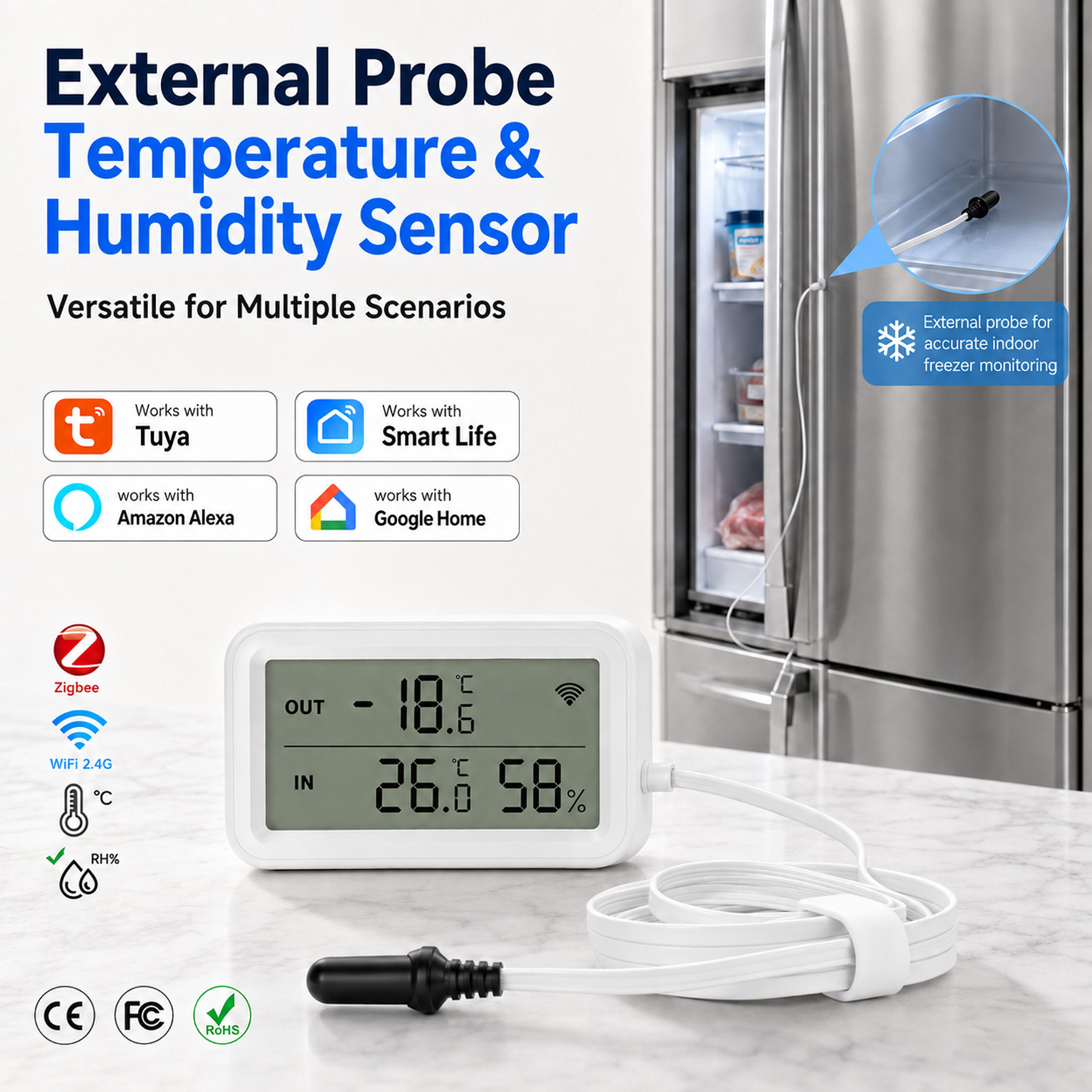 Digital Hygrometer Probe - Sonda Externa Impermeable, Sensor de Temperatura